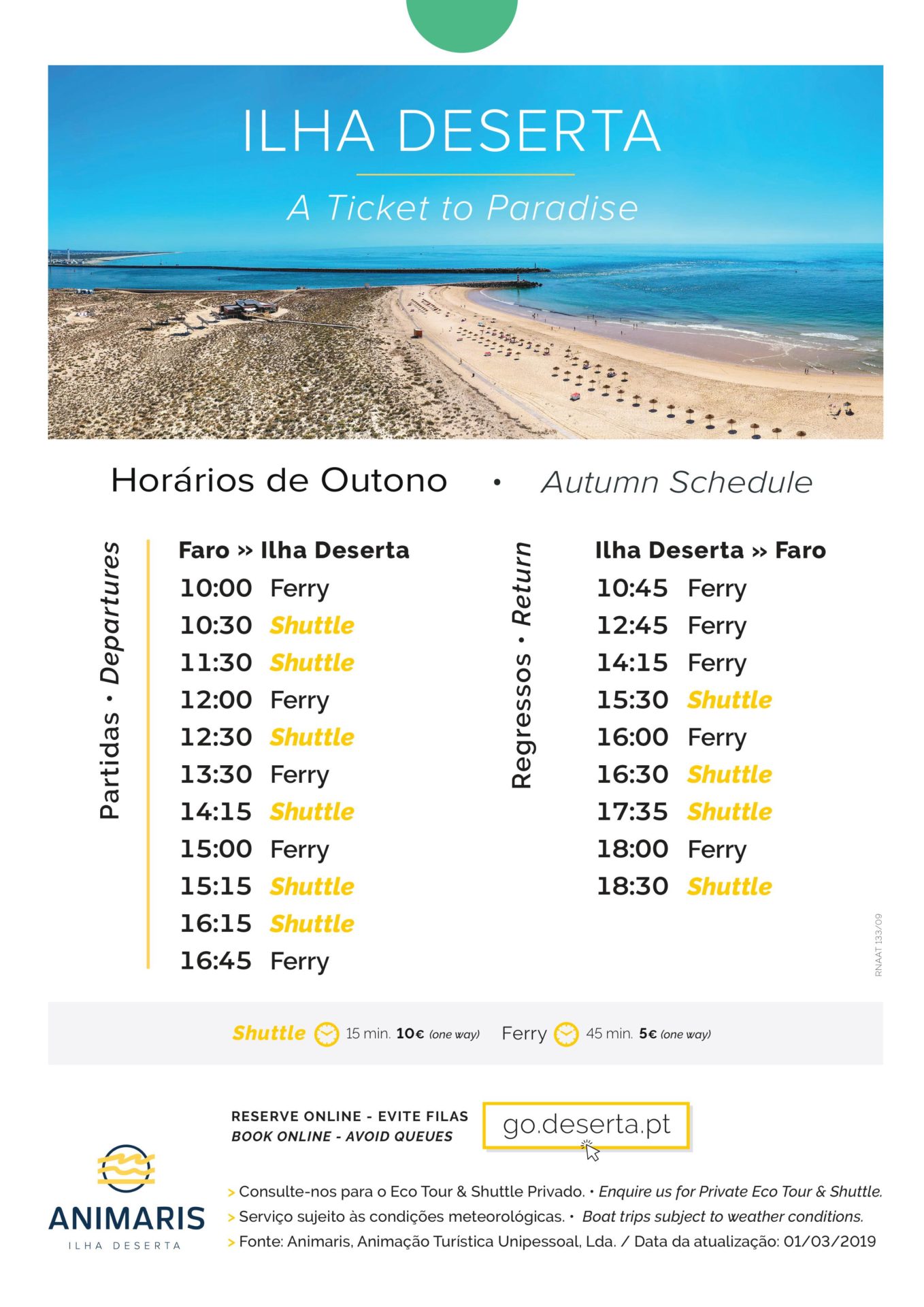 Fähre Faro nach Deserta, Farol, Culatra and Faro Island