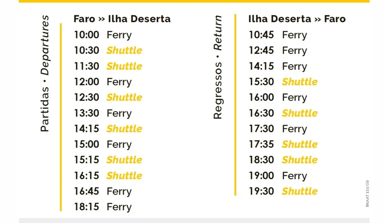Ferry de Faro vers l'île de Culatra et Farol, l'île de Faro et l'île de Deserta