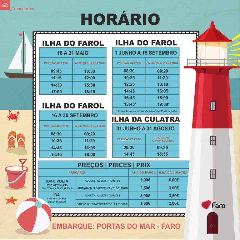 Ferry Faro to Deserta, Farol, Culatra and Faro Island (Schedule 2023)